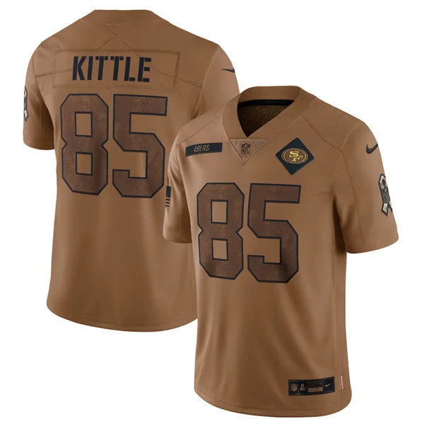 Classic soccer jerseys for retro enthusiastsMen's San Francisco 49ers #85 George Kittle 2023 Brown Salute To Service Limited Football Stitched Jersey