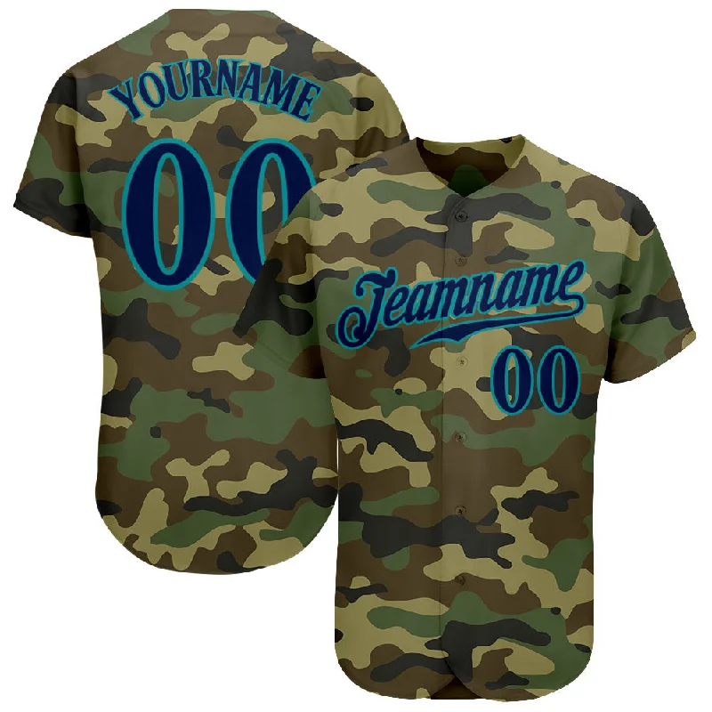 Baseball jerseys for summer leaguesCustom Camo Navy-Teal Authentic Salute To Service Baseball Jersey