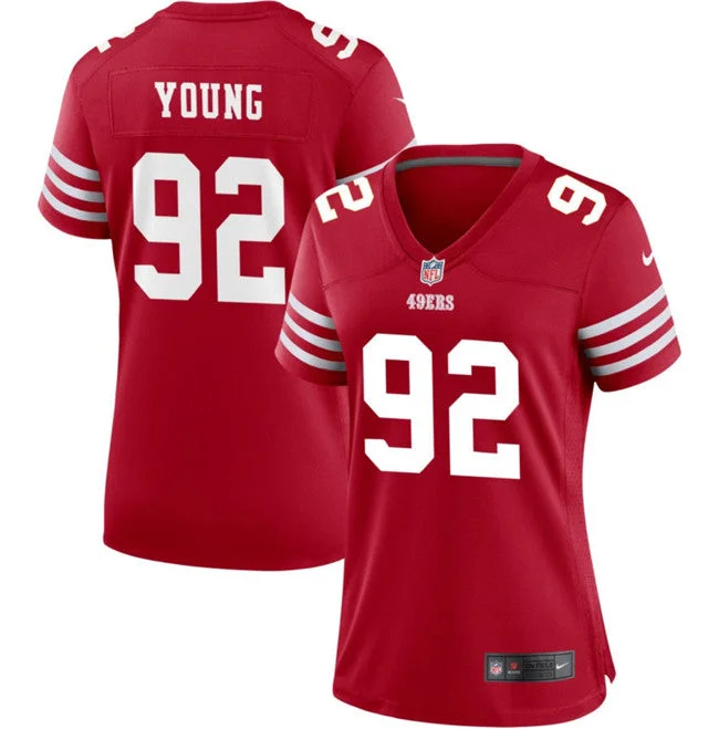 Custom soccer jerseys for youth soccer leaguesWomen's San Francisco 49ers #92 Chase Young Red Football Stitched Jersey(Run Small)