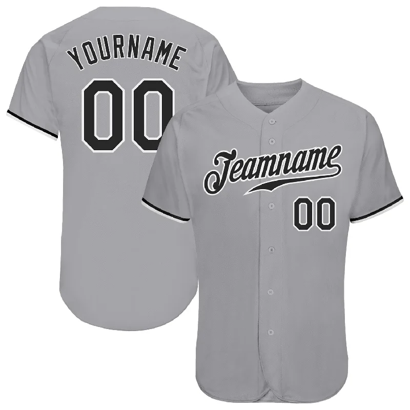 Personalized baseball jerseys for menCustom Gray Black-White Authentic Baseball Jersey