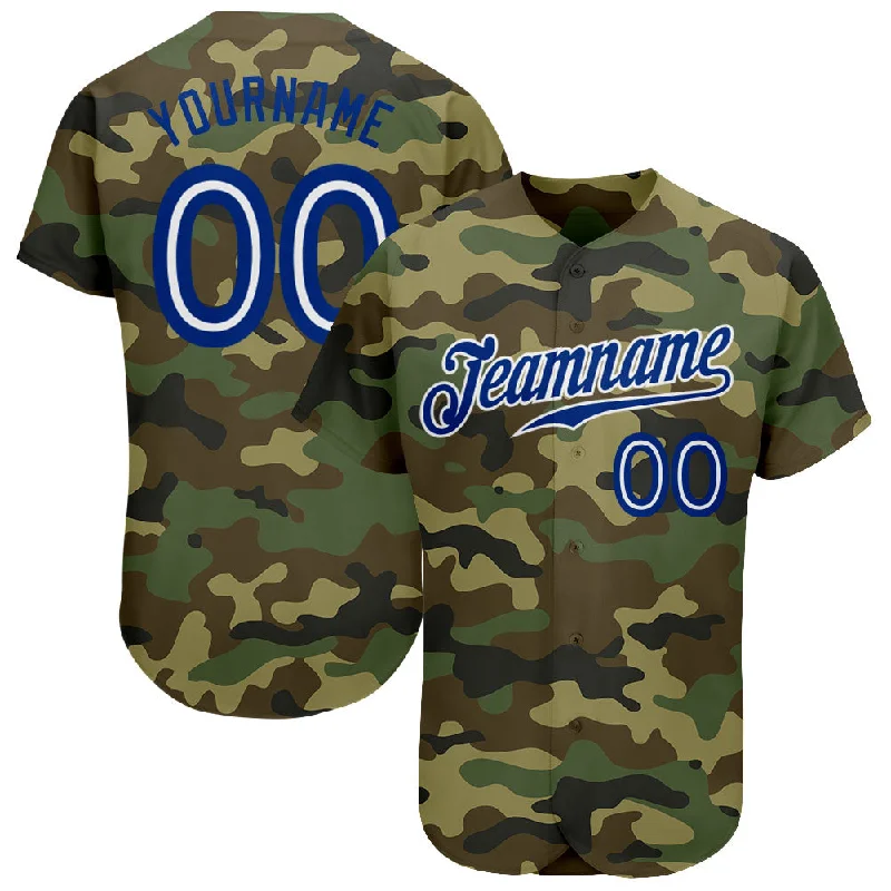 Softball team jerseys for womenCustom Camo Royal-White Authentic Salute To Service Baseball Jersey