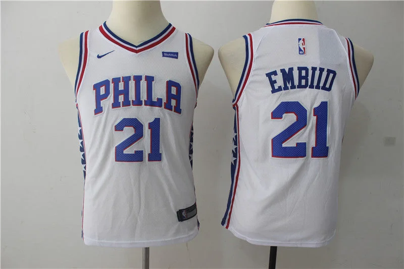 Basketball jerseys for indoor court play76ers 21 Joel Embiid White Youth Swingman Basketball Jersey