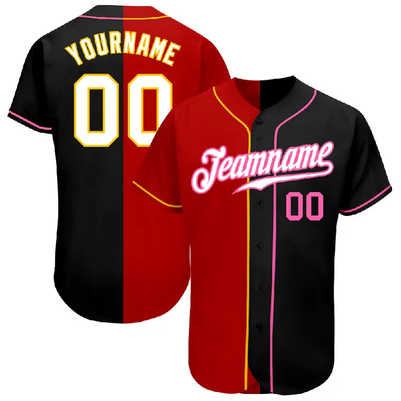 Youth baseball jerseys for boysCustom Black White-Red Authentic Split Fashion Baseball Jersey