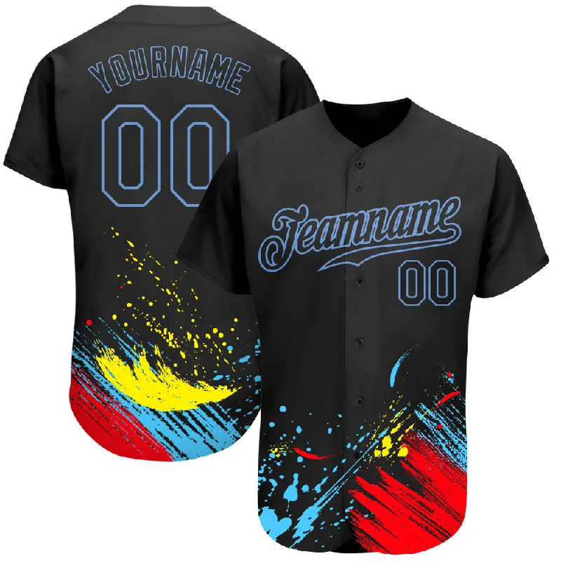 Custom baseball jerseys for teamsCustom Graffiti Pattern Black-Light Blue 3D Authentic Baseball Jersey