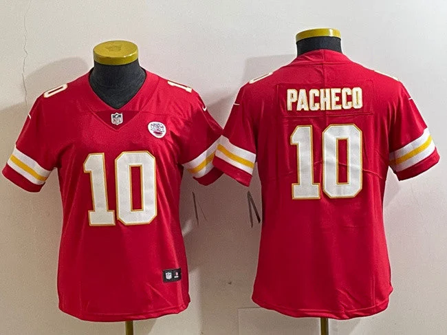 Soccer jerseys with stretchy fabric for comfortWomen's Kansas City Chiefs #10 Isiah Pacheco Red Vapor Football Stitched Jersey(Run Small)