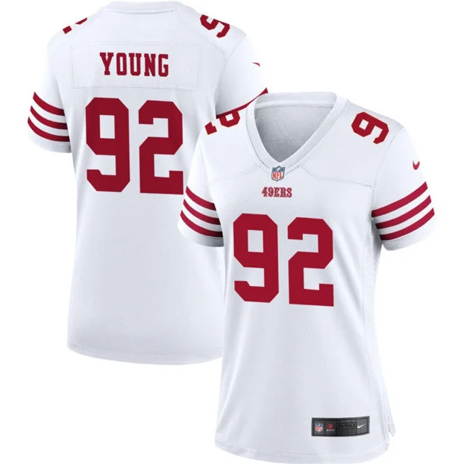 Personalized soccer jerseys with name and numberWomen's San Francisco 49ers #92 Chase Young White Football Stitched Jersey(Run Small)