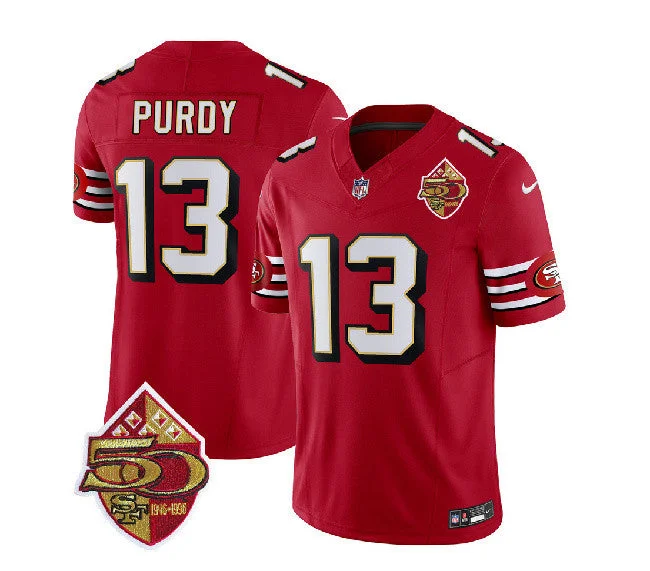 Soccer jerseys for schools with team namesWomen's San Francisco 49ers #13 Brock Purdy Red 2023 F.U.S.E. 50th Patch Vapor Limited Football Stitched Jersey(Run Small)