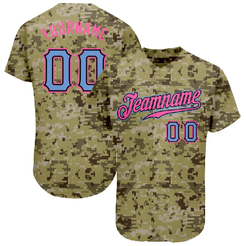 Vintage baseball jerseys for collectorsCustom Camo Light Blue-Pink Authentic Salute To Service Baseball Jersey