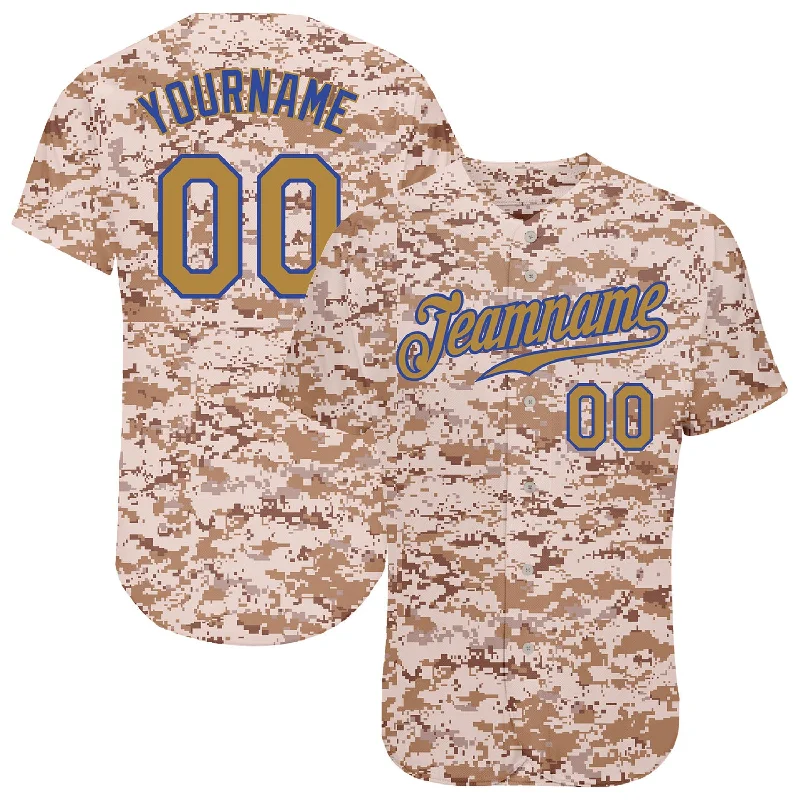 Premium quality baseball jerseys for adultsCustom Camo Old Gold-Royal Authentic Salute To Service Baseball Jersey