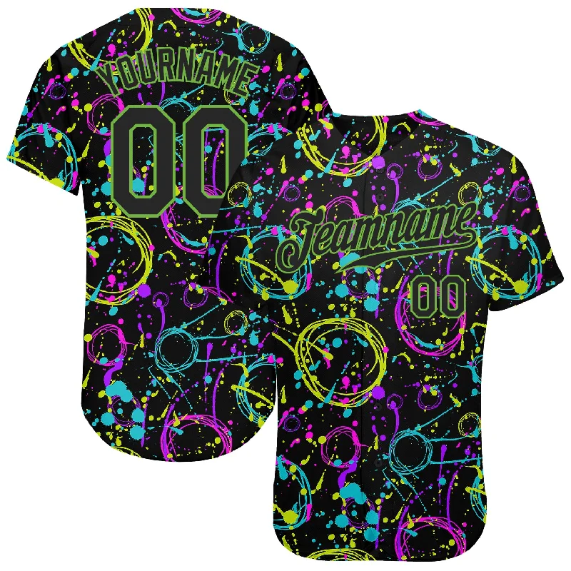 Baseball jerseys for summer leaguesCustom Graffiti Pattern Black-Neon Green 3D Neon Splatter Authentic Baseball Jersey