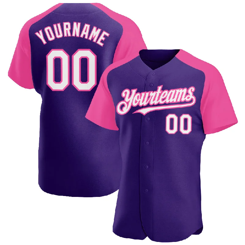 Youth baseball jerseys for boysCustom Purple White-Pink Authentic Raglan Sleeves Baseball Jersey