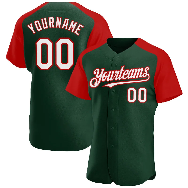 Softball team jerseys for womenCustom Green White-Red Authentic Raglan Sleeves Baseball Jersey