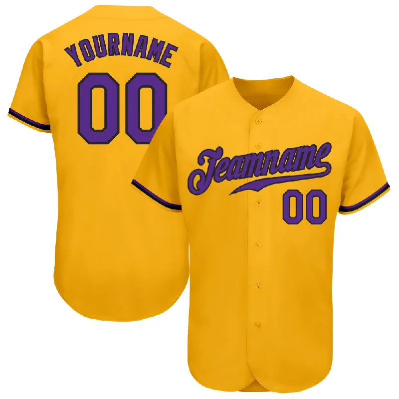 Softball team jerseys for womenCustom Gold Purple-Black Authentic Baseball Jersey