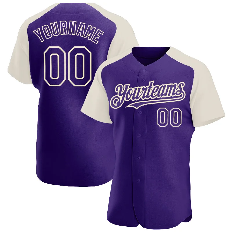 Personalized baseball jerseys for menCustom Purple Cream Authentic Raglan Sleeves Baseball Jersey