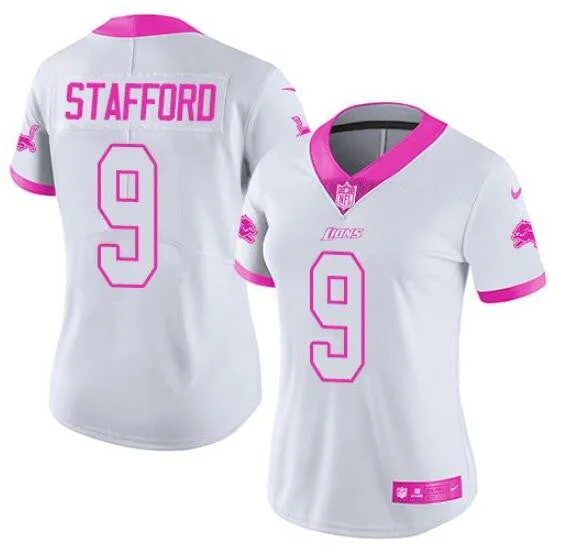 Soccer jerseys with team logos and colorsWomen's Detroit Lions Customized White/Pink Limited Rush Fashion Football Stitched Jersey(Run Smaller)