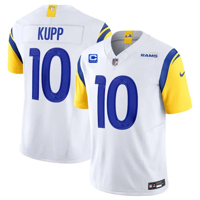 Soccer jerseys for men with custom printsMen's Los Angeles Rams #10 Cooper Kupp White 2023 F.U.S.E. With 4-Star C Patch Vapor Vapor Limited Football Stitched Jersey