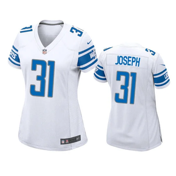 Custom soccer jerseys for charity eventsWomen's Detroit Lions #31 Kerby Joseph White Football Stitched Jersey(Run Smaller)