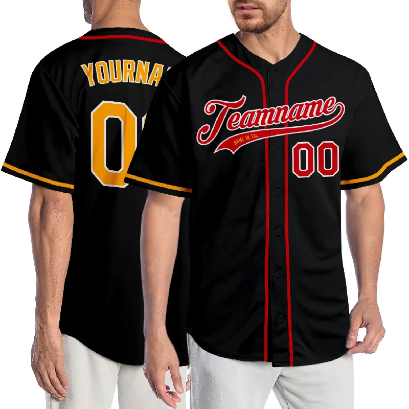 Custom baseball jerseys for teamsCustom Black Gold-Red Authentic Baseball Jersey