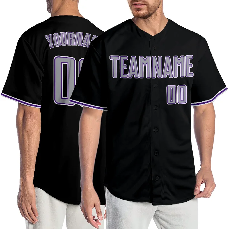 Personalized baseball jerseys for menCustom Black Gray-Purple Authentic Baseball Jersey