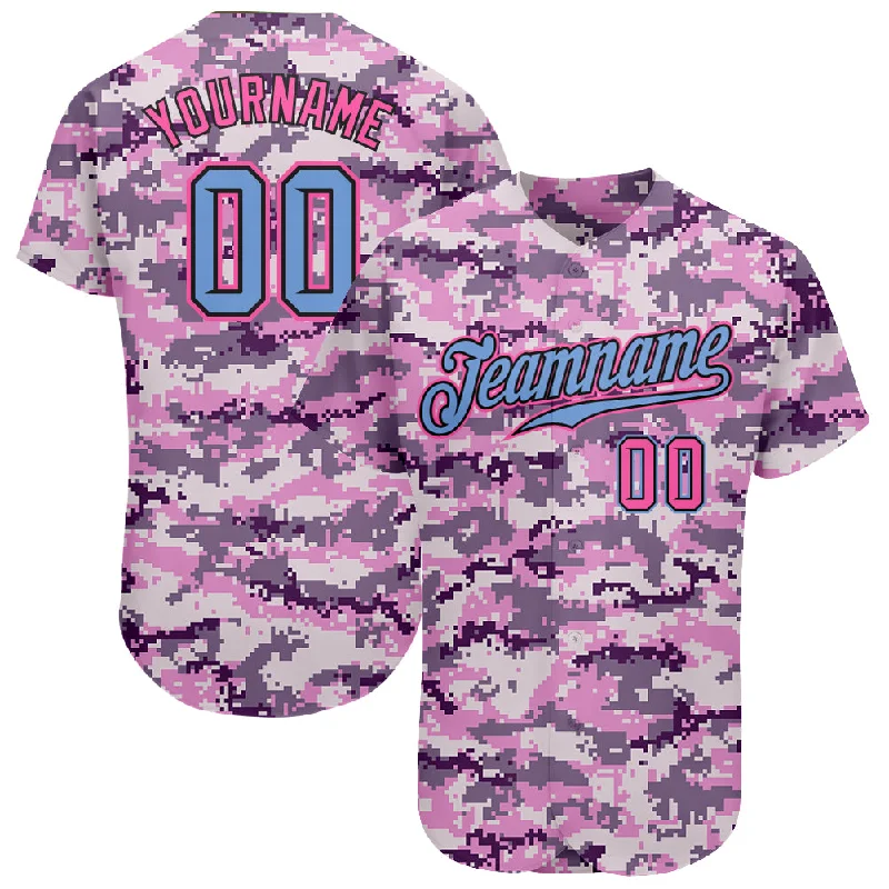 Personalized baseball jerseys for menCustom Camo Light Blue-Pink Authentic Salute To Service Baseball Jersey