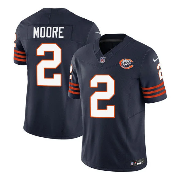 Soccer jerseys with unique color schemesMen's Chicago Bears #2 DJ Moore Navy 2023 F.U.S.E. Throwback Limited Football Stitched Game Jersey