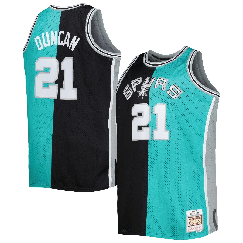 Women’s basketball jerseys with team logoTim Duncan San Antonio Spurs Big & Tall Hardwood Classics 1998/99 Split Swingman Basketball Jersey - Black/teal