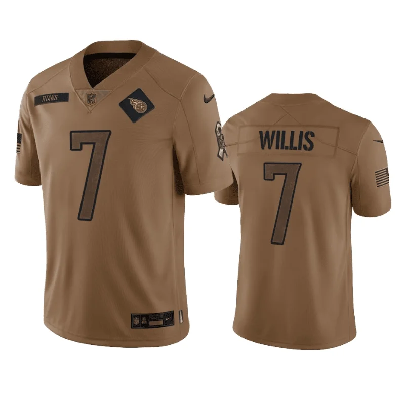 Comfortable soccer jerseys for warm climatesMen's Tennessee Titans #7 Malik Willis 2023 Brown Salute To Service Football Stitched Jersey