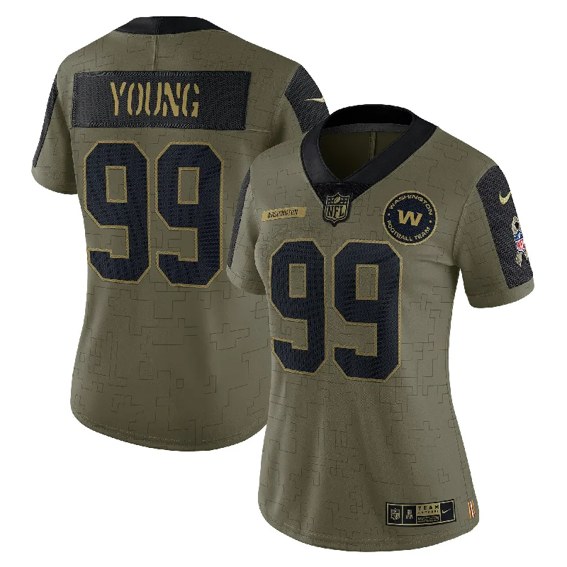 Custom soccer jerseys with bold designsChase Young Washington Football Team Women's 2021 Salute To Service Limited Player Jersey - Olive