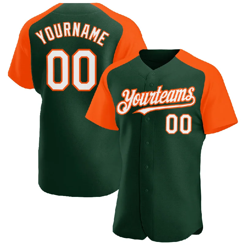 Custom baseball jerseys for teamsCustom Green White-Orange Authentic Raglan Sleeves Baseball Jersey