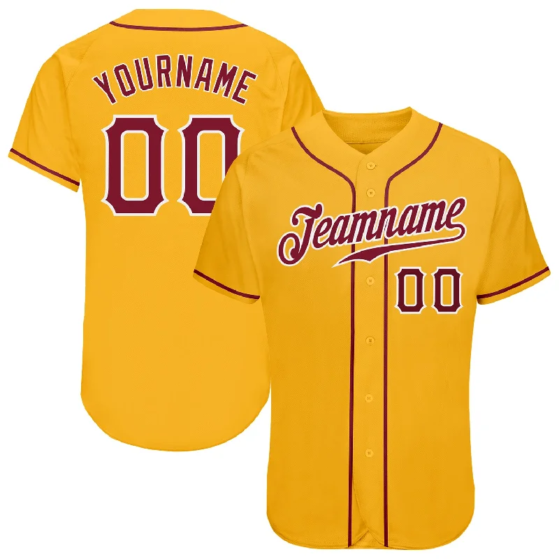 Customizable baseball jerseys with name and numberCustom Gold Crimson-White Authentic Baseball Jersey