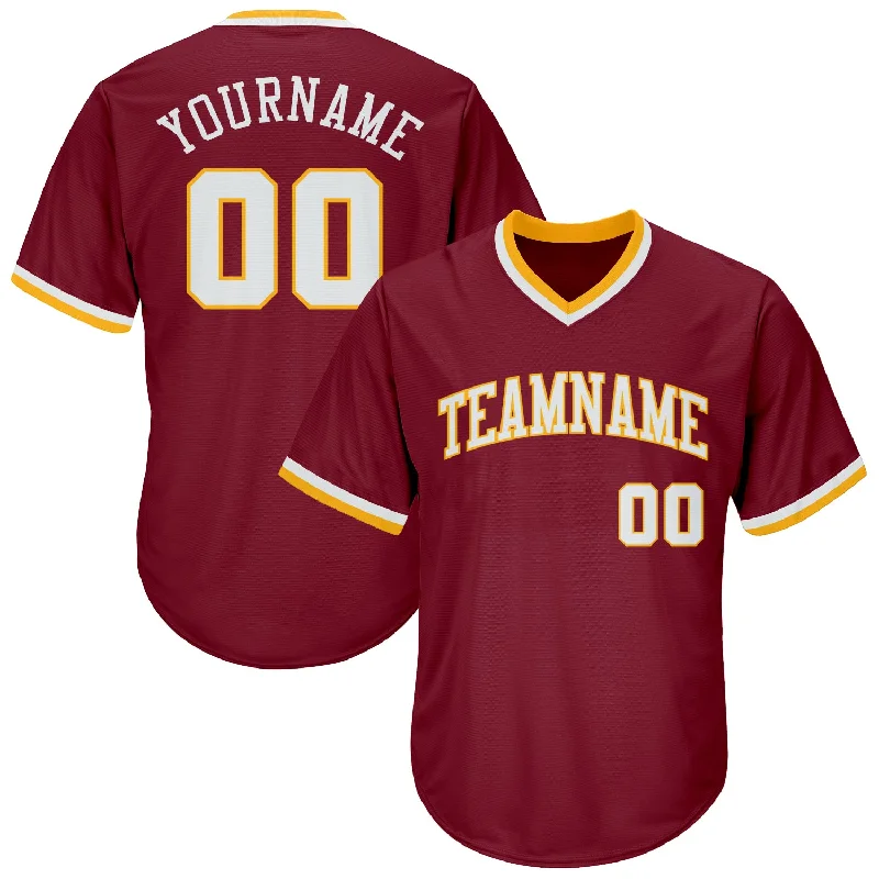 Customizable baseball jerseys with name and numberCustom Crimson White-Gold Authentic Throwback Rib-Knit Baseball Jersey Shirt