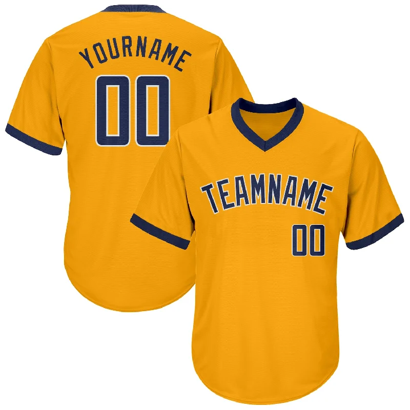 Baseball jerseys for summer leaguesCustom Gold Navy-White Authentic Throwback Rib-Knit Baseball Jersey Shirt