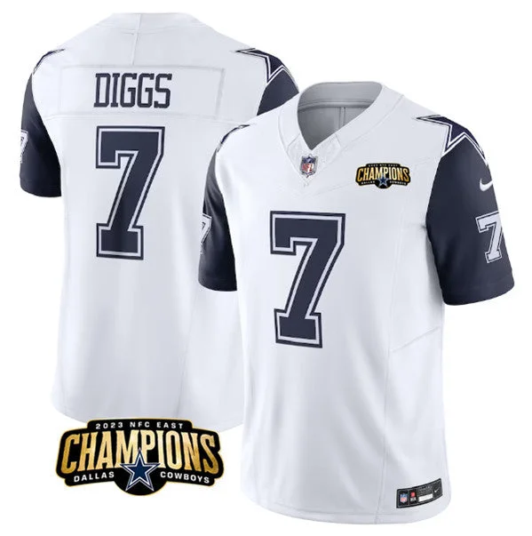 Youth soccer jerseys with sponsor logosMen's Dallas Cowboys #7 Trevon Diggs White/Navy 2023 F.U.S.E. NFC East Champions Patch Football Stitched Jersey