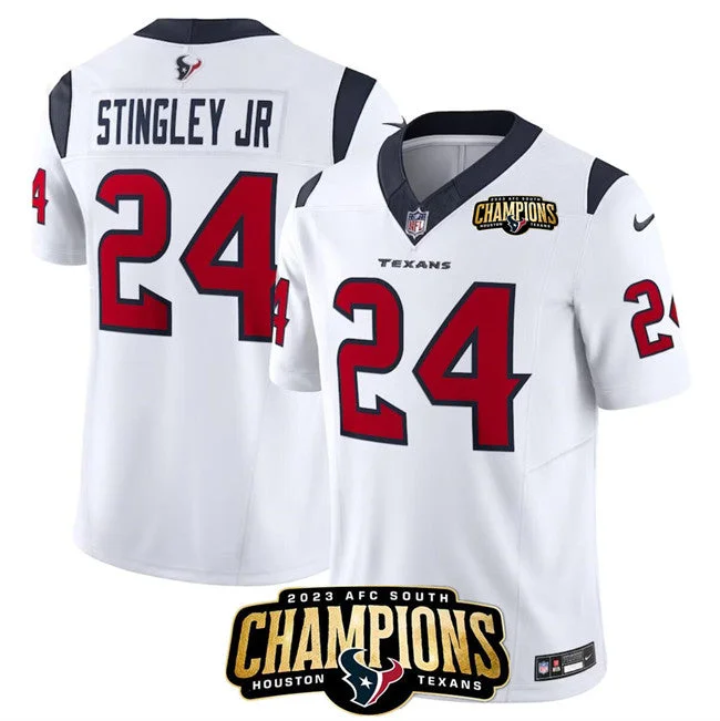 Custom soccer jerseys with bold designsMen's Houston Texans #24 Derek Stingley Jr. White 2023 F.U.S.E. AFC South Champions Patch Vapor Untouchable Limited Football Stitched Jersey