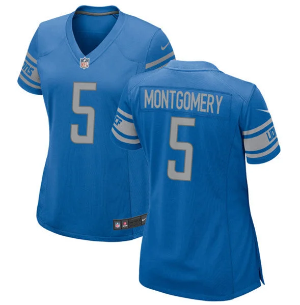 Custom soccer jerseys with your own designsWomen's Detroit Lions #5 David Montgomery Blue Football Stitched Jersey(Run Smaller)