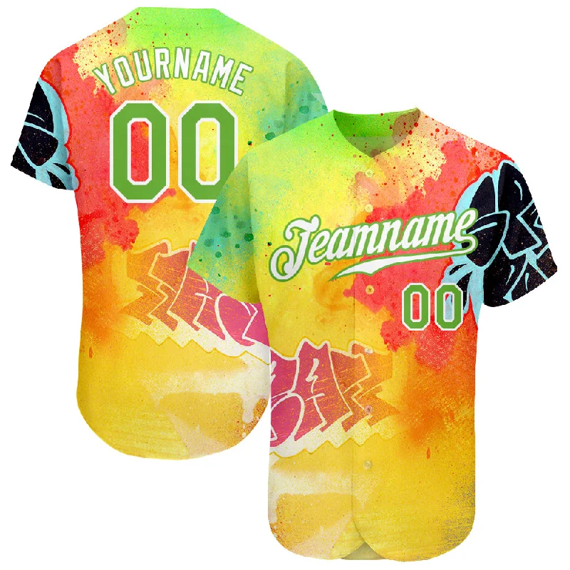 Softball team jerseys for womenCustom Graffiti Pattern Neon Green-White 3D Authentic Baseball Jersey