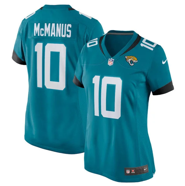 Women’s soccer jerseys with team logoWomen's Jacksonville Jaguars #10 Brandon McManus Teal Football Stitched Jersey(Run Small)