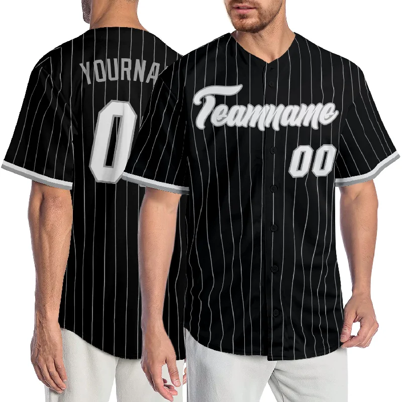 Personalized baseball jerseys for menCustom Black Gray Pinstripe White-Gray Authentic Baseball Jersey