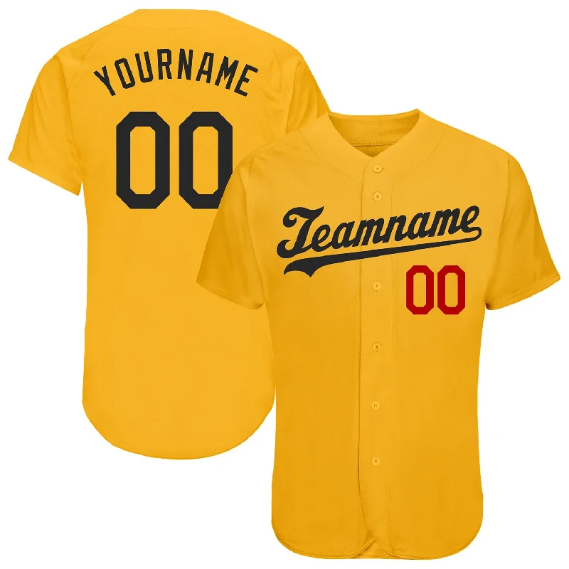 Baseball jerseys for summer leaguesCustom Gold Black-Red Authentic Baseball Jersey