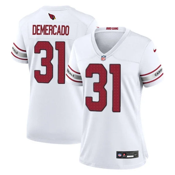 Soccer jerseys for fans with player namesWomen's Arizona Cardinals #31 Emari Demercado White 2023 Football Stitched Jersey(Run Small)