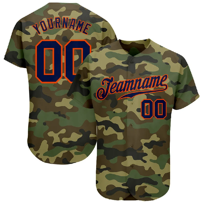 Baseball jerseys for youth athletesCustom Camo Navy-Orange Authentic Salute To Service Baseball Jersey