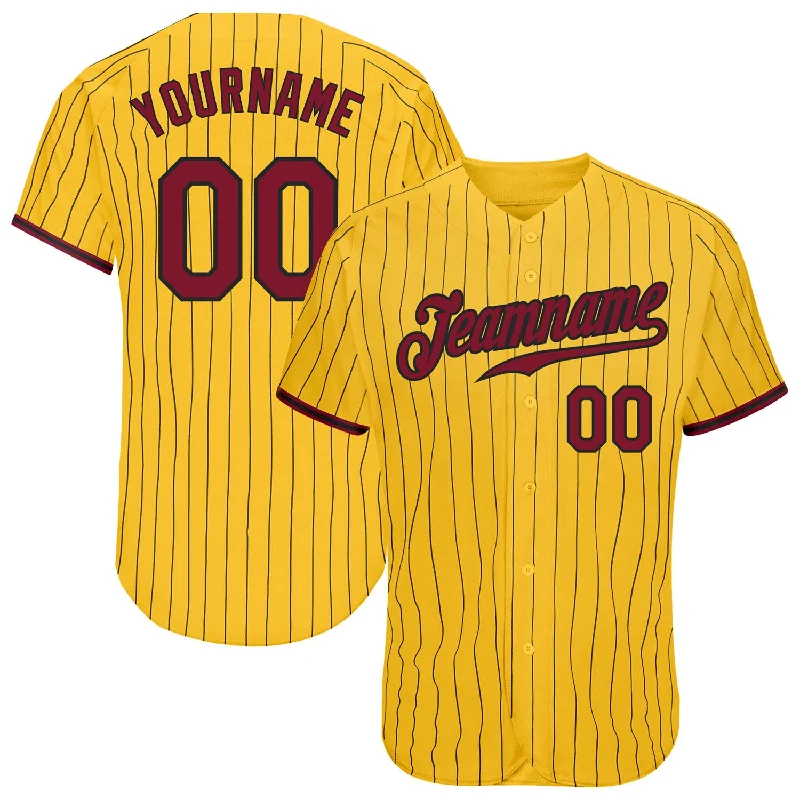 Baseball jerseys for youth athletesCustom Yellow Black Pinstripe Crimson-Black Authentic Baseball Jersey