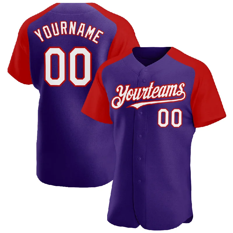 Custom baseball jerseys for teamsCustom Purple White-Red Authentic Raglan Sleeves Baseball Jersey