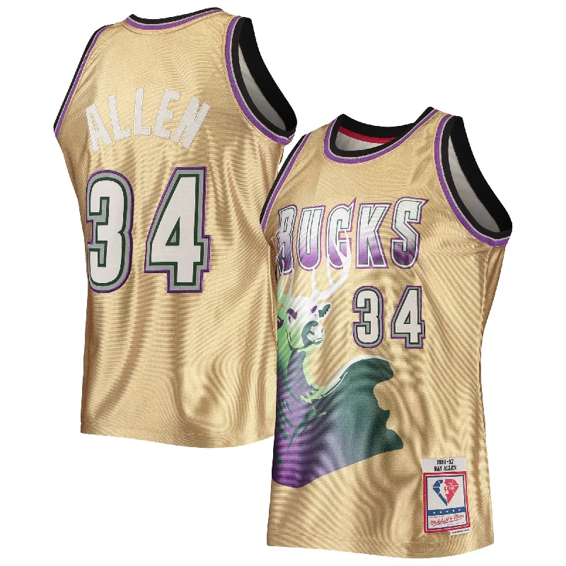 Basketball jerseys for schools with team namesRay Allen Milwaukee Bucks 75th Anniversary 1996/97 Hardwood Classics Swingman Basketball Jersey - Gold