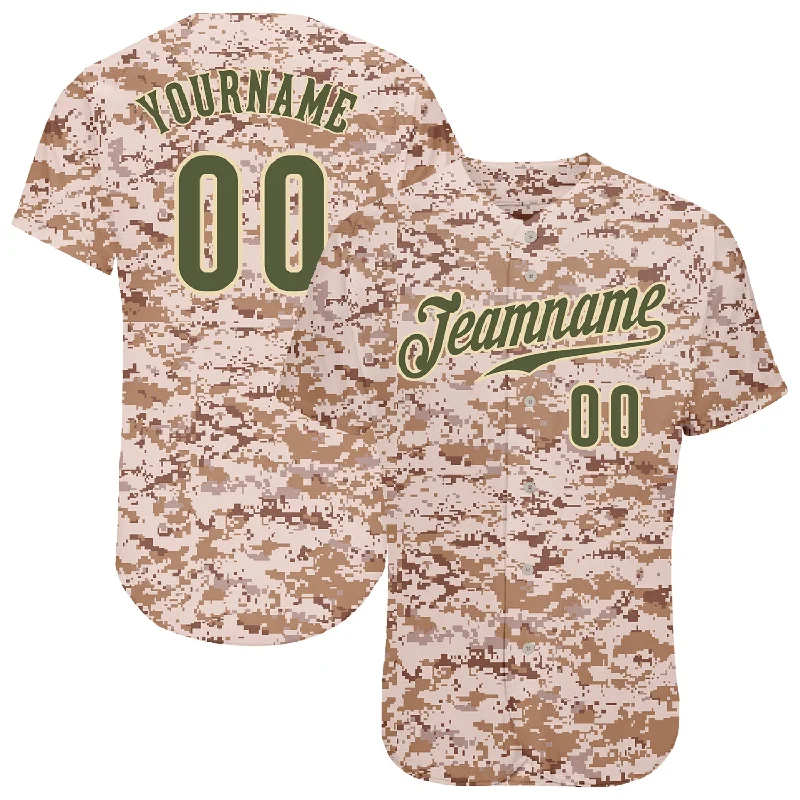 Customizable baseball jerseys with name and numberCustom Camo Olive-Cream Authentic Salute To Service Baseball Jersey