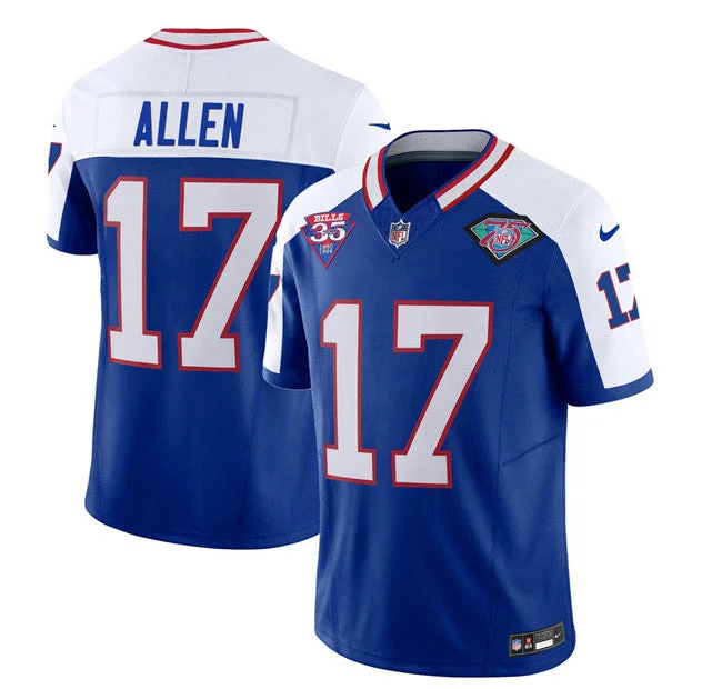 Soccer jerseys with stretchy fabric for comfortMen's Buffalo Bills #17 Josh Allen Blue/White 2023 F.U.S.E. 75th Anniversary Throwback Vapor Untouchable Limited Football Stitched Jersey