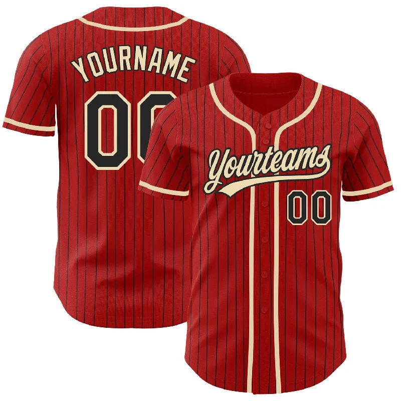 Softball team jerseys for womenCustom Red Black Pinstripe City Cream Authentic Baseball Jersey