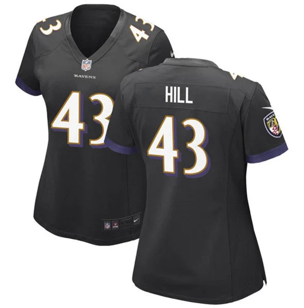 Soccer jerseys for high-performance athletesWomen's Baltimore Ravens #43 Justice Hill Black Football Stitched Jersey(Run Small)