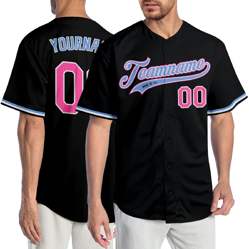 Softball team jerseys for womenCustom Black Pink-Light Blue Authentic Baseball Jersey