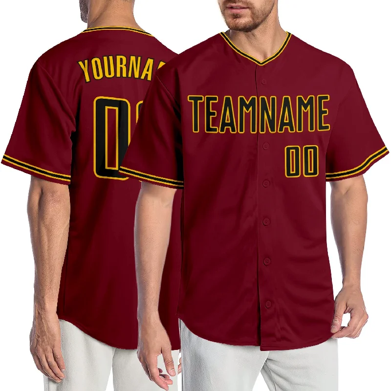 Customizable baseball jerseys with name and numberCustom Crimson Black-Gold Authentic Baseball Jersey